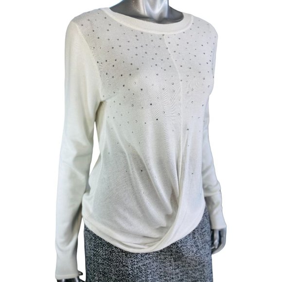 Neiman Marcus White Embellished Rhinestone Top S - Picture 5 of 7